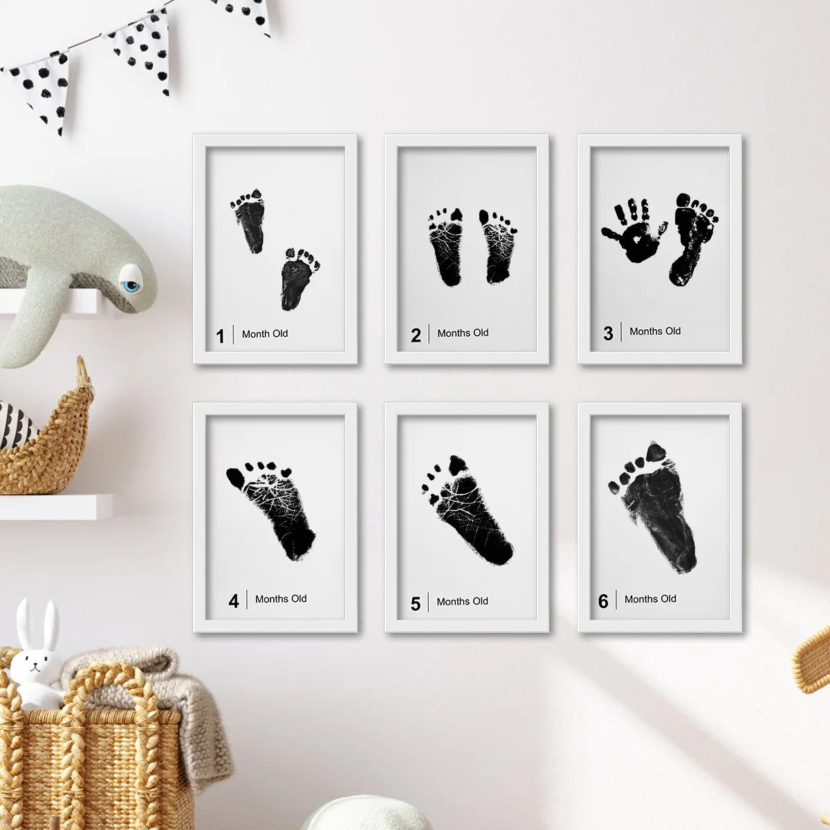 14 PCS Baby Month Newborn Inkless Hand Footprint Kit Paw Print Kit Pet Inkless Hand and Feet Stamp for Dogs 12 Months Baby Month
