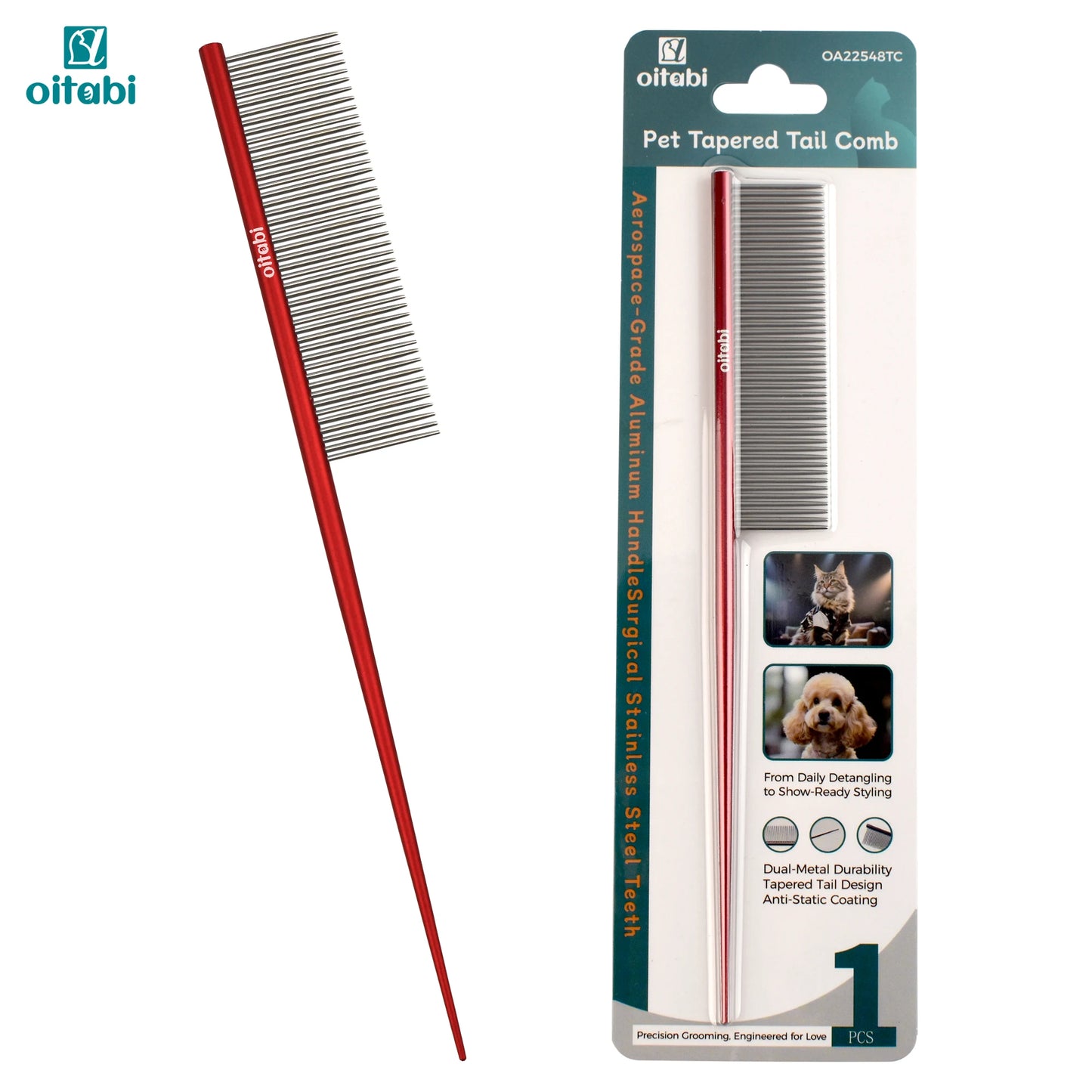 Oitabi Deluxe Pente desembaraçador para animais de estimação para cabelos revestidos, cães e gatos de cabelos longos e curtos, agulha densa para fácil remoção de pelos