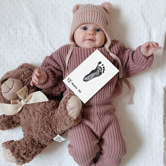 14 PCS Baby Month Newborn Inkless Hand Footprint Kit Paw Print Kit Pet Inkless Hand and Feet Stamp for Dogs 12 Months Baby Month