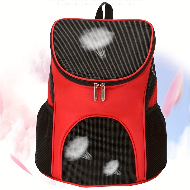 Foldable Pet Travel Carrier Backpack - Durable Red & Black, Breathable Mesh Design with Zipper Closure for Cats & Dogs, Portable Pet Carrier | Stylish Pet Gear | Durable Fabric