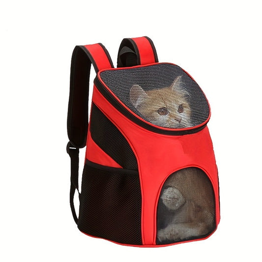 Foldable Pet Travel Carrier Backpack - Durable Red & Black, Breathable Mesh Design with Zipper Closure for Cats & Dogs, Portable Pet Carrier | Stylish Pet Gear | Durable Fabric