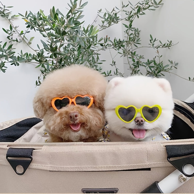Valentine'S Day Pet Fashion Glasses for Dogs & Cats - Heart-Shaped Glasses with Yellow Lenses, Soft Fabric & Adjustable Strap, Cute Animal Costume Accessories for All Breeds, Dog Fashion Glasses, Playful Pet Accessory, Comfor