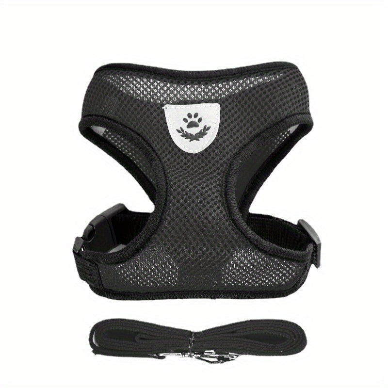 Reflective Pet Harness And Leash Set For Dogs And Cats, Adjustable Puppy Cat Vest Harness With Soft Mesh