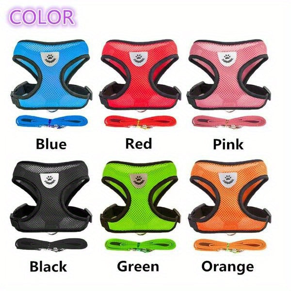 Reflective Pet Harness And Leash Set For Dogs And Cats, Adjustable Puppy Cat Vest Harness With Soft Mesh