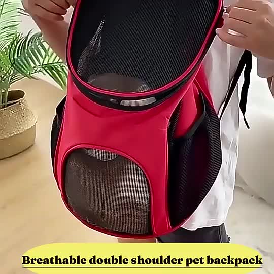 Foldable Pet Travel Carrier Backpack - Durable Red & Black, Breathable Mesh Design with Zipper Closure for Cats & Dogs, Portable Pet Carrier | Stylish Pet Gear | Durable Fabric
