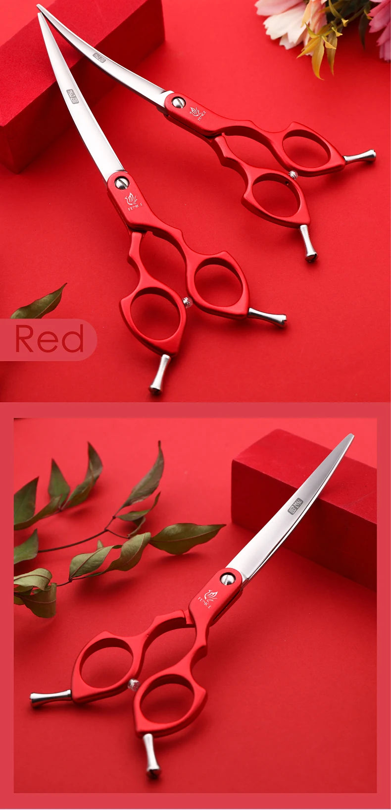Fenice Professional JP440C&VG10 Colorful 6.0 6.5 Inch Curved Grooming Scissors Pet Scissor for Dogs Cats