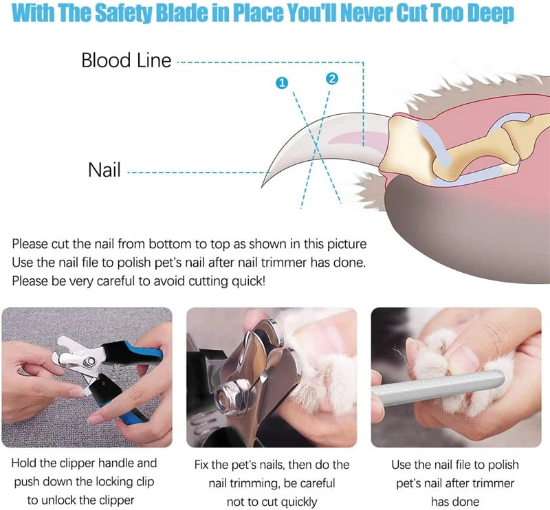 Cortador de unhas profissional para animais de estimação com guarda de segurança tesoura de aço inoxidável gato cão para cuidados com as garras suprimentos de preparação tamanho se encaixa