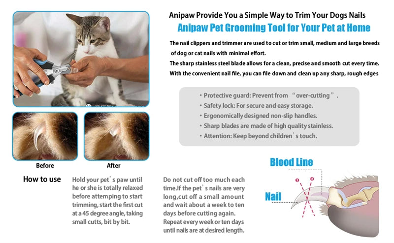 Cortador de unhas profissional para animais de estimação com guarda de segurança tesoura de aço inoxidável gato cão para cuidados com as garras suprimentos de preparação tamanho se encaixa