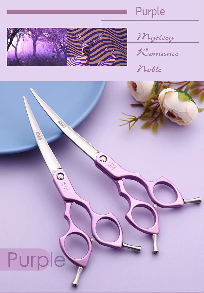 Fenice Professional JP440C&VG10 Colorful 6.0 6.5 Inch Curved Grooming Scissors Pet Scissor for Dogs Cats