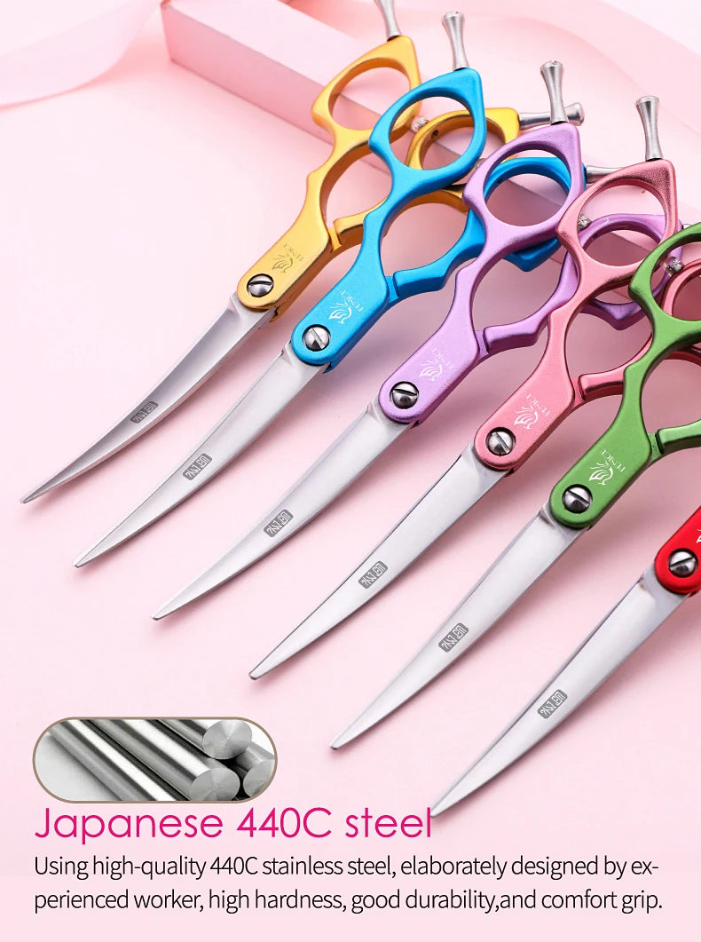 Fenice Professional JP440C&VG10 Colorful 6.0 6.5 Inch Curved Grooming Scissors Pet Scissor for Dogs Cats