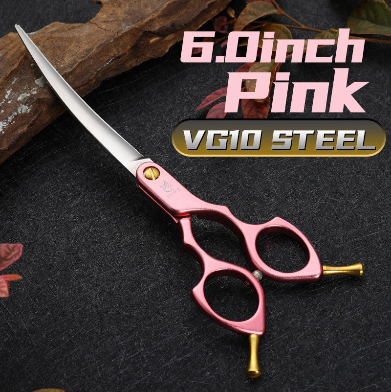 Fenice Professional JP440C&VG10 Colorful 6.0 6.5 Inch Curved Grooming Scissors Pet Scissor for Dogs Cats