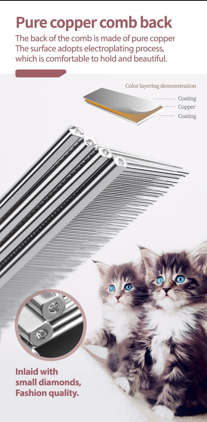 Fenice profissional anti-corrosão pente de aliciamento para cães gatos cônicos pinos de aço inoxidável suprimentos de preparação para animais de estimação