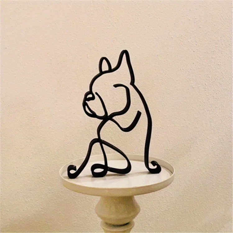 Dog Art Sculpture Metal Dog Abstract Minimalist Art Iron Figurines Office Desktop Accessories For Home Decoration Cute Miniature