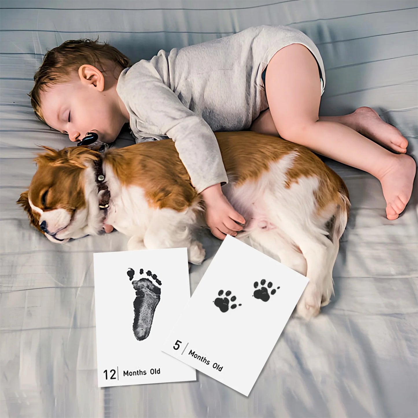 14 PCS Baby Month Newborn Inkless Hand Footprint Kit Paw Print Kit Pet Inkless Hand and Feet Stamp for Dogs 12 Months Baby Month