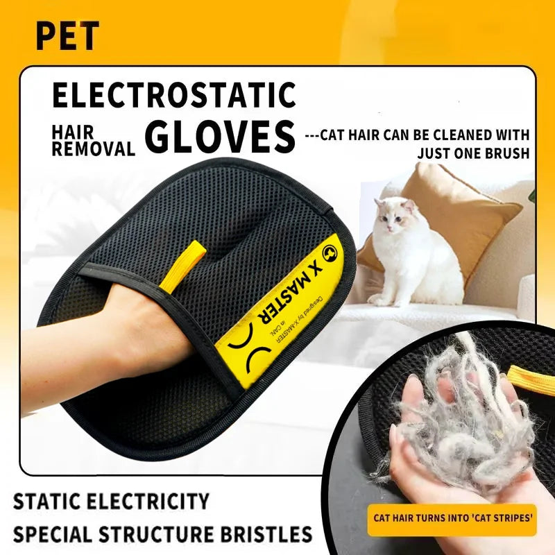 Luvas removedoras de pêlos de animais de estimação eletrostáticas para cães gatos, luva de aliciamento lavável reutilizável com escova de rolo de fiapos 2 em 1 - Seguro não-T