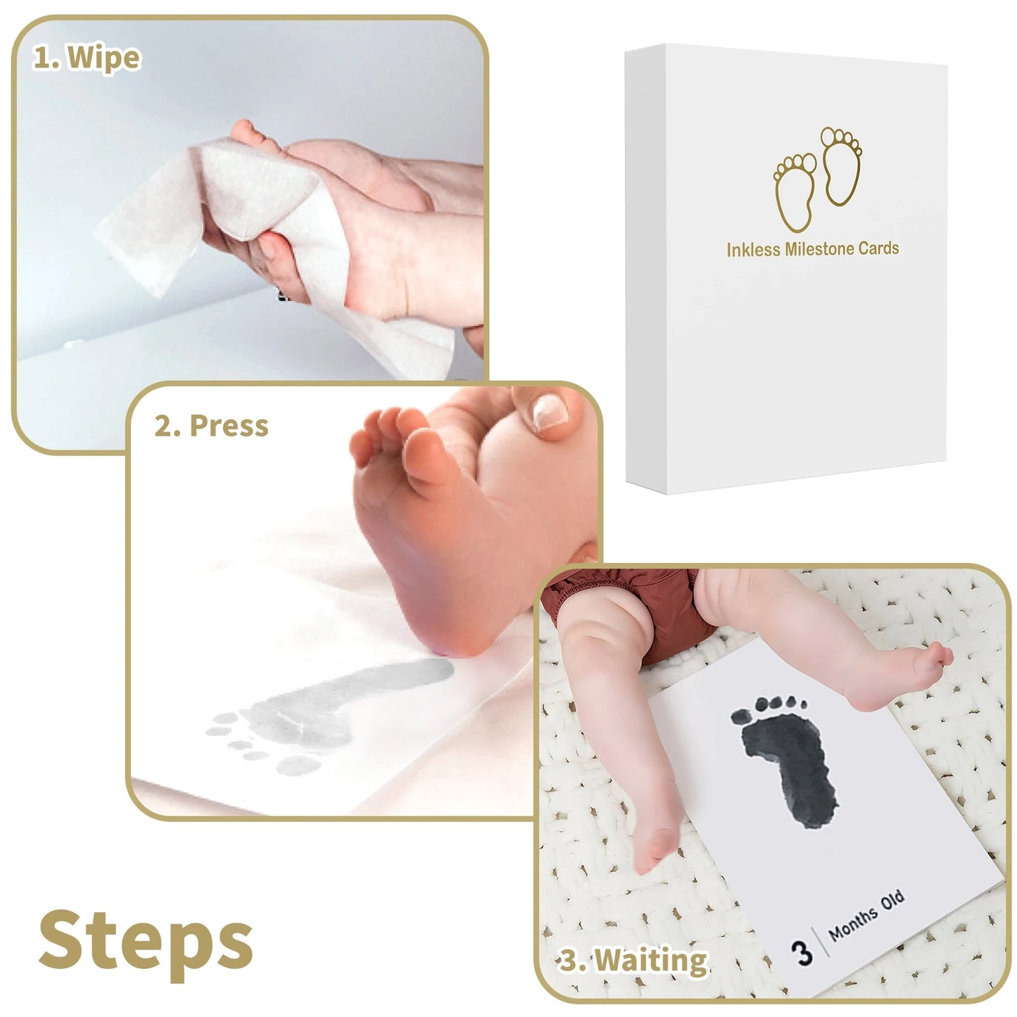14 PCS Baby Month Newborn Inkless Hand Footprint Kit Paw Print Kit Pet Inkless Hand and Feet Stamp for Dogs 12 Months Baby Month