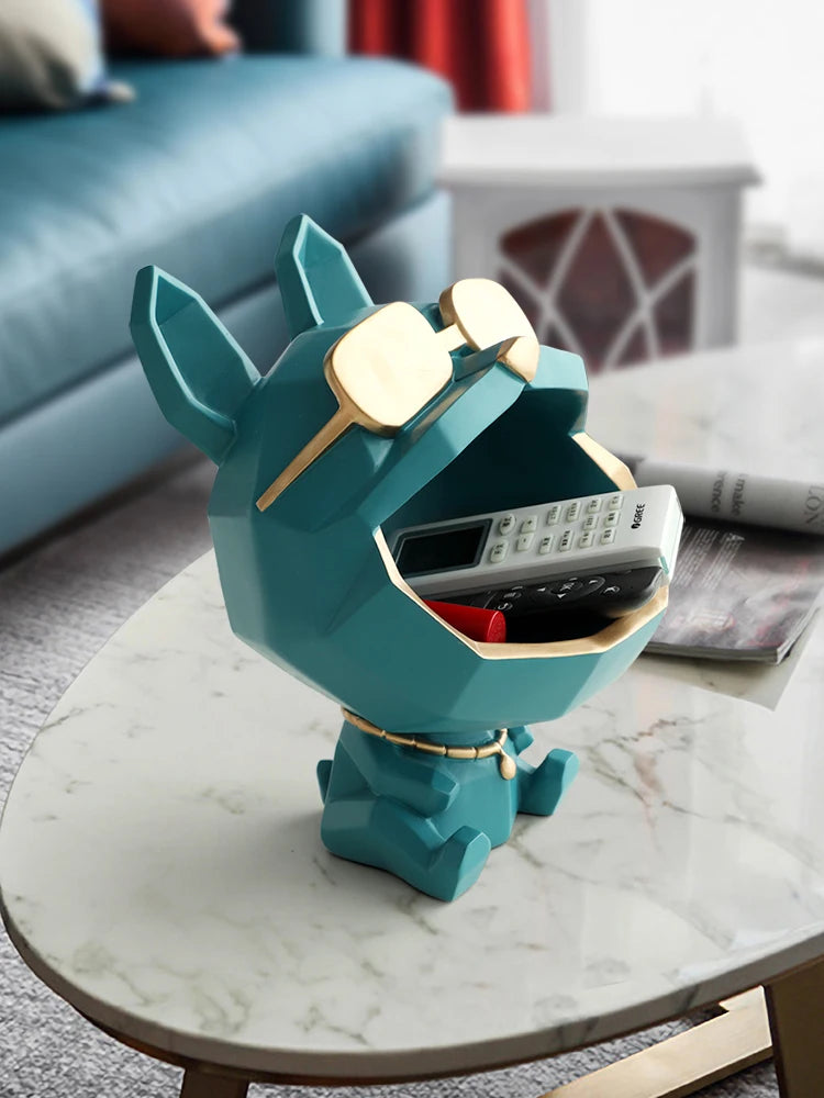 Dog Resin Sculpture Cool Dog Big Mouth Animal Statue for Decor with Storage Box for Key Holder Dog Figurine Ornament Decor Gift