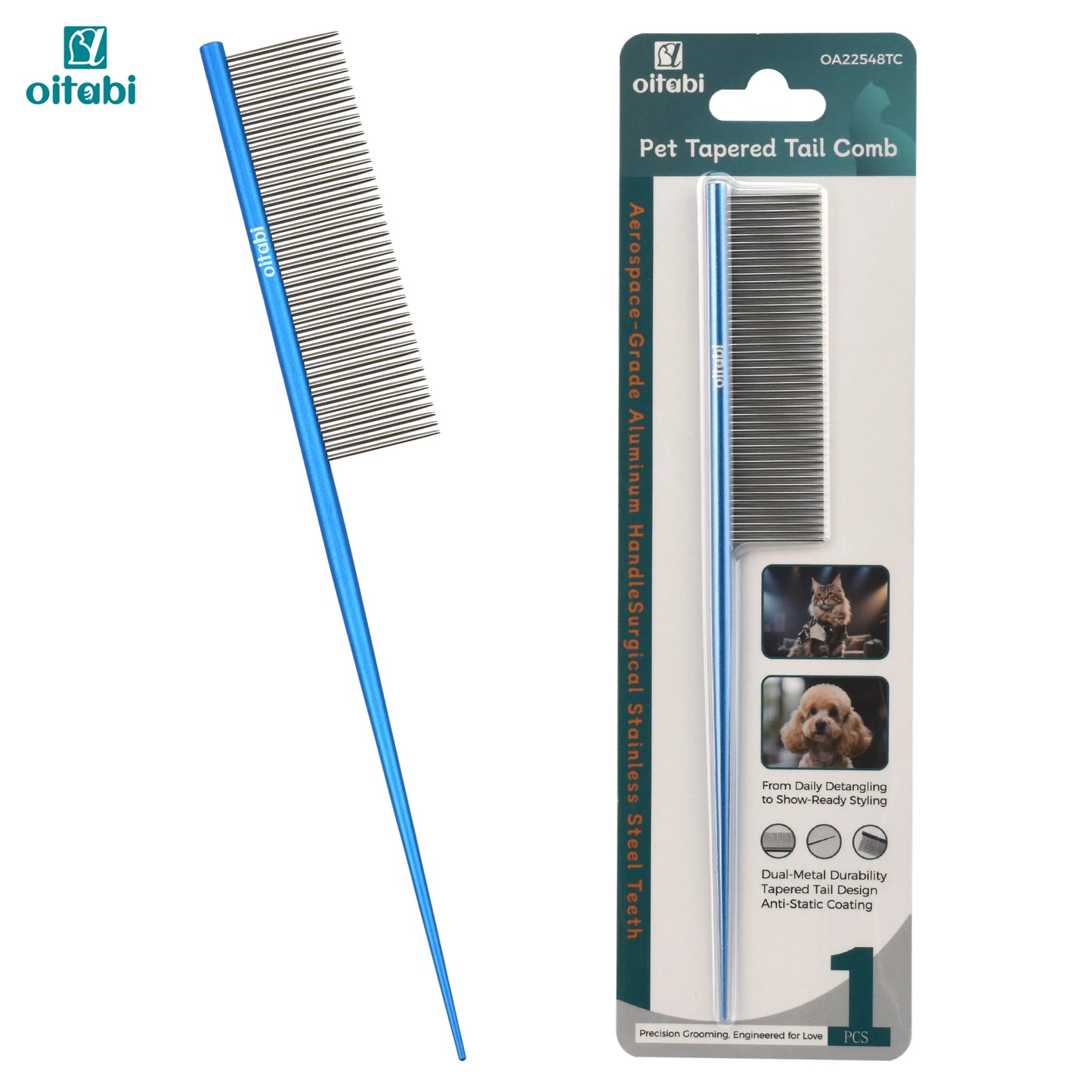 Oitabi Deluxe Pente desembaraçador para animais de estimação para cabelos revestidos, cães e gatos de cabelos longos e curtos, agulha densa para fácil remoção de pelos