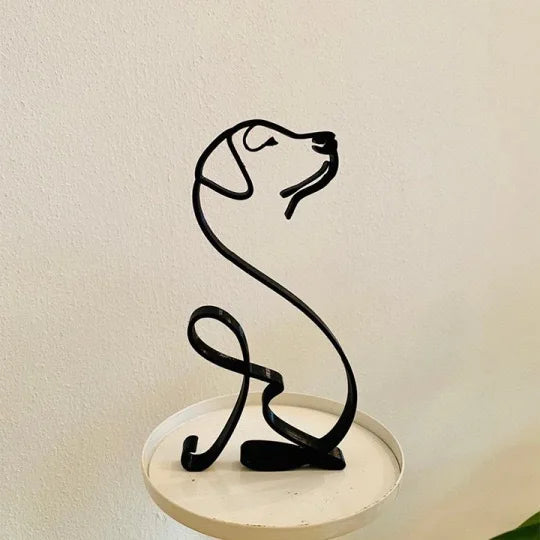 Dog Art Sculpture Metal Dog Abstract Minimalist Art Iron Figurines Office Desktop Accessories For Home Decoration Cute Miniature
