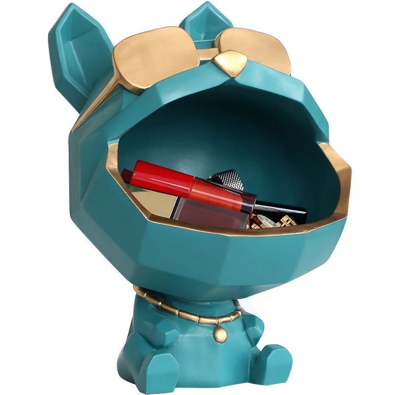 Dog Resin Sculpture Cool Dog Big Mouth Animal Statue for Decor with Storage Box for Key Holder Dog Figurine Ornament Decor Gift