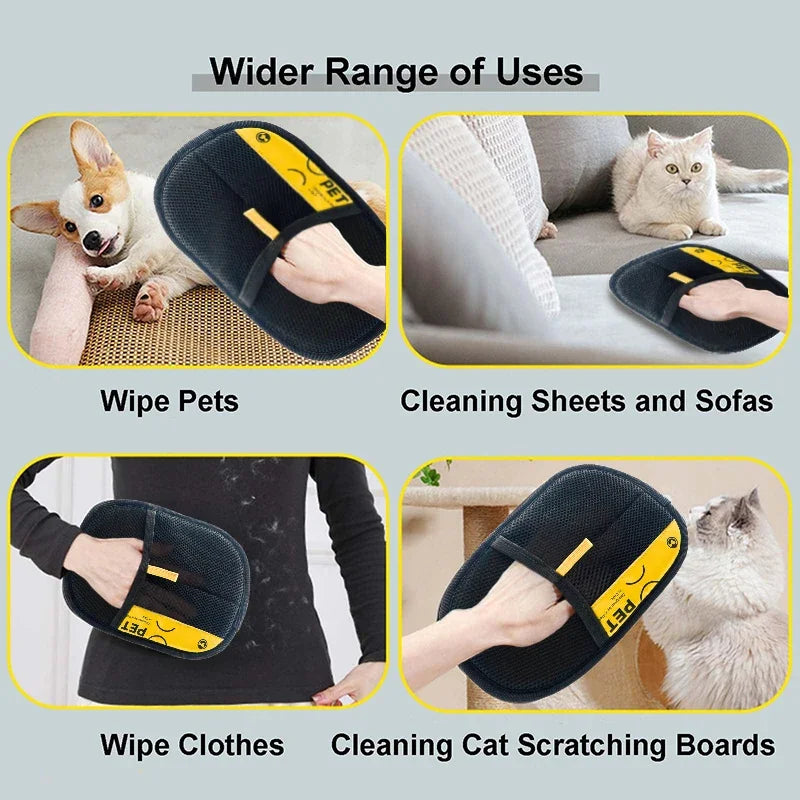 Luvas removedoras de pêlos de animais de estimação eletrostáticas para cães gatos, luva de aliciamento lavável reutilizável com escova de rolo de fiapos 2 em 1 - Seguro não-T