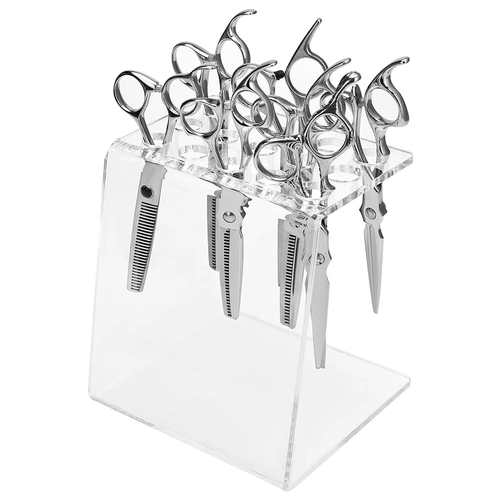 15 grades tesoura titular acrílico tesouras expositor cremalheiras de armazenamento maquiagem escova organizador barbeiro cabeleireiro supplie ferramentas