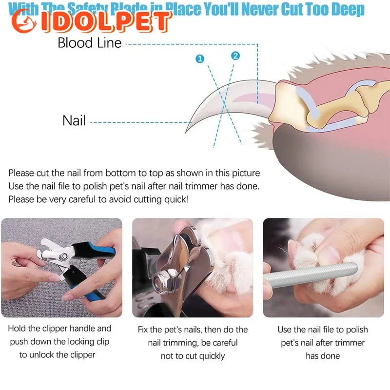 Cortador de unhas profissional para animais de estimação com guarda de segurança tesoura de aço inoxidável gato cão para cuidados com as garras suprimentos de preparação tamanho se encaixa