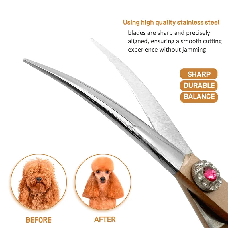 wingsbro 7 inch Pet Curved Scissors Stainless Steel Dog Grooming Shears Cat Curved Scissors Special Designed For Pet Grooming