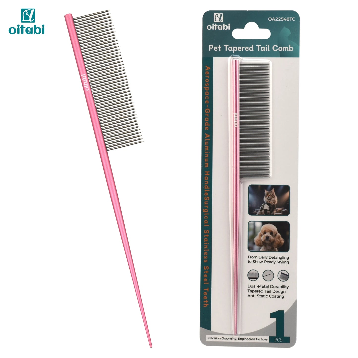 Oitabi Deluxe Pente desembaraçador para animais de estimação para cabelos revestidos, cães e gatos de cabelos longos e curtos, agulha densa para fácil remoção de pelos