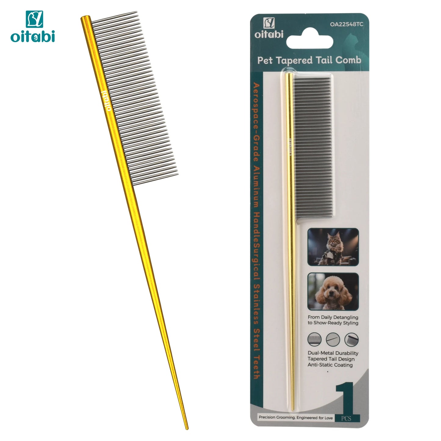 Oitabi Deluxe Pente desembaraçador para animais de estimação para cabelos revestidos, cães e gatos de cabelos longos e curtos, agulha densa para fácil remoção de pelos