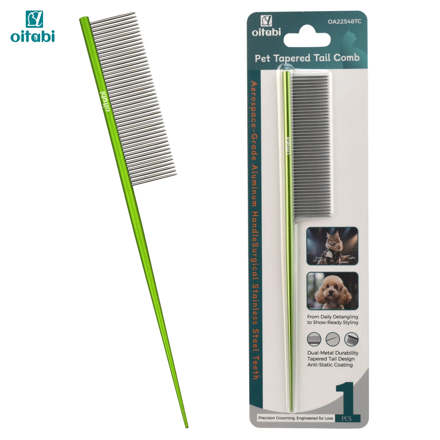 Oitabi Deluxe Pente desembaraçador para animais de estimação para cabelos revestidos, cães e gatos de cabelos longos e curtos, agulha densa para fácil remoção de pelos