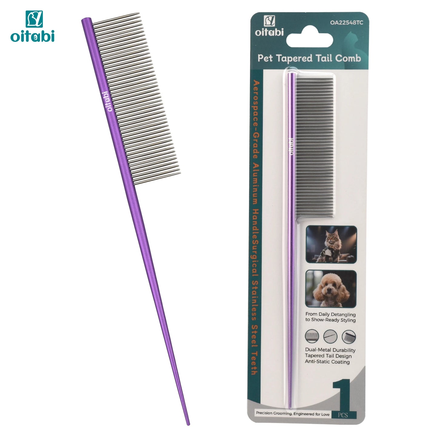 Oitabi Deluxe Pente desembaraçador para animais de estimação para cabelos revestidos, cães e gatos de cabelos longos e curtos, agulha densa para fácil remoção de pelos