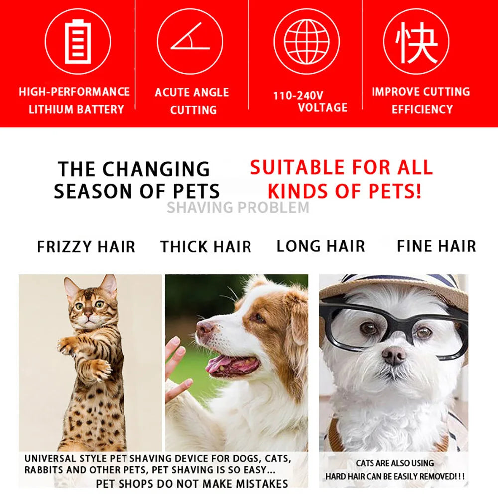 Máquina de cortar cabelo para animais de estimação/gato/coelho, aparador profissional, conjunto de barbeador para animais de estimação, sem fio, recarregável, promoções