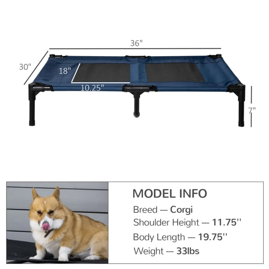 PawHut 36 x 30 Elevated Cooling Summer Dog Cot Pet Bed With Mesh Ventilation Blue