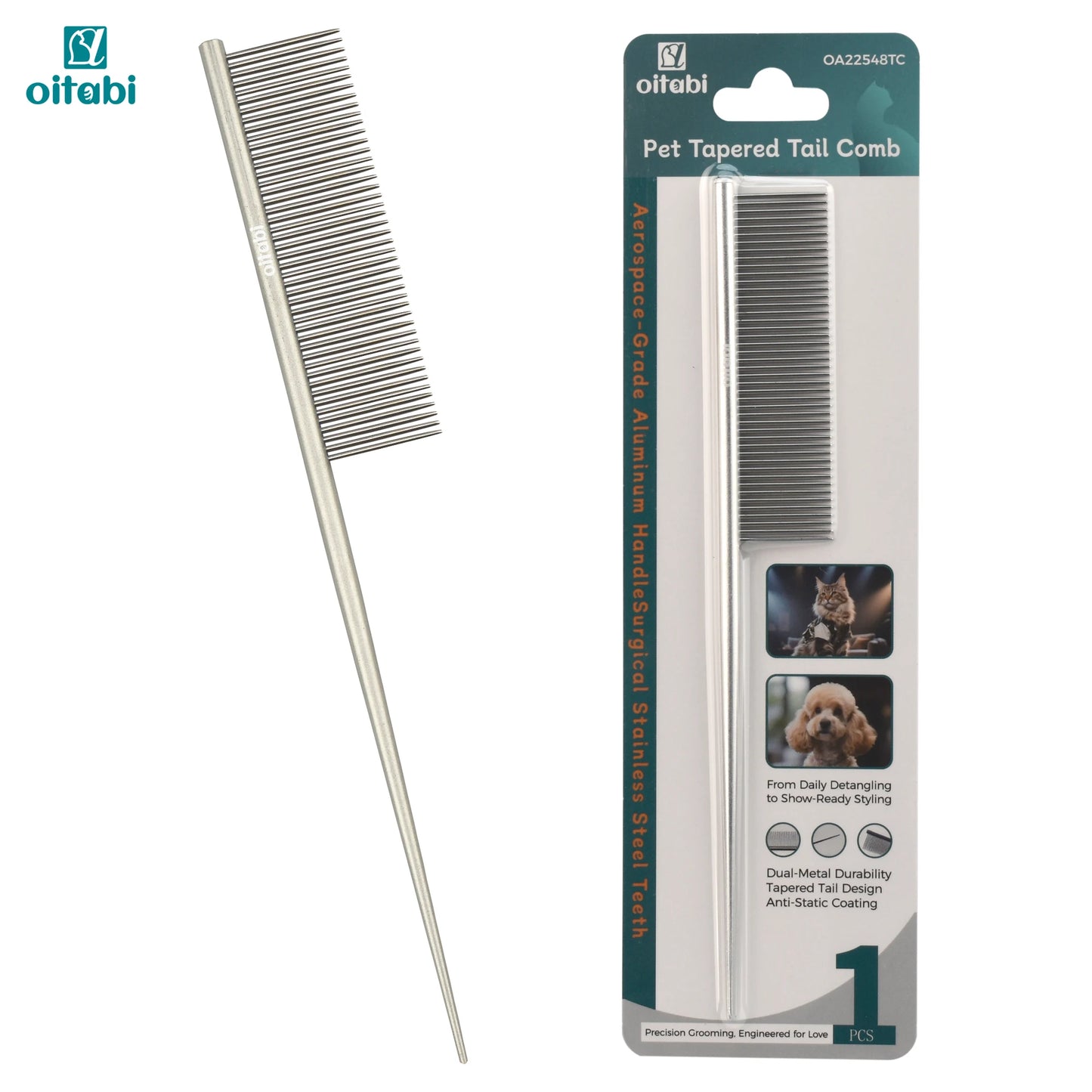 Oitabi Deluxe Pente desembaraçador para animais de estimação para cabelos revestidos, cães e gatos de cabelos longos e curtos, agulha densa para fácil remoção de pelos