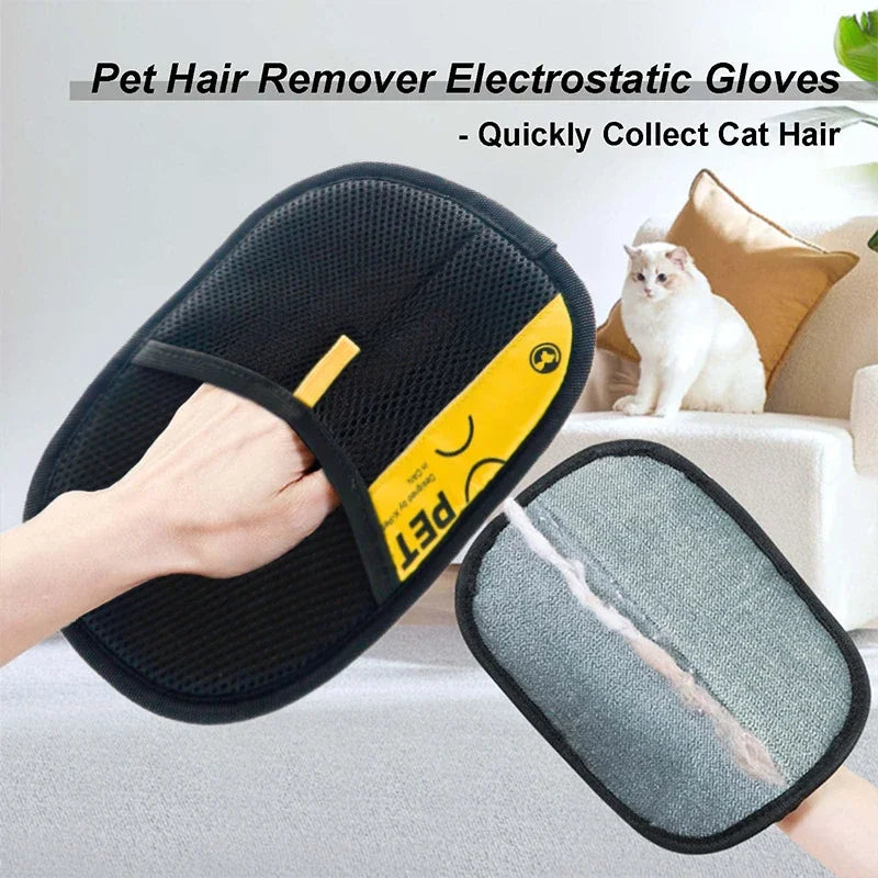 Luvas removedoras de pêlos de animais de estimação eletrostáticas para cães gatos, luva de aliciamento lavável reutilizável com escova de rolo de fiapos 2 em 1 - Seguro não-T