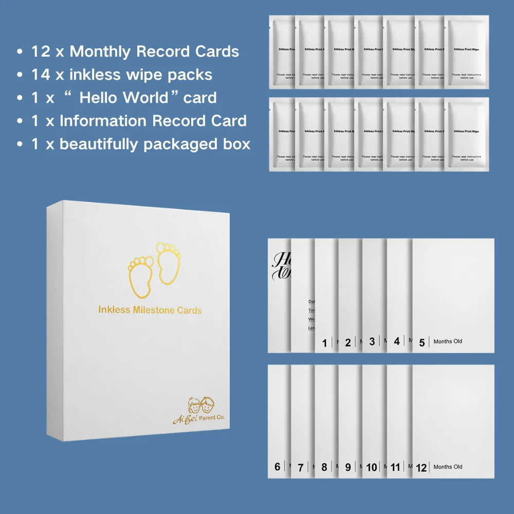 14 PCS Baby Month Newborn Inkless Hand Footprint Kit Paw Print Kit Pet Inkless Hand and Feet Stamp for Dogs 12 Months Baby Month