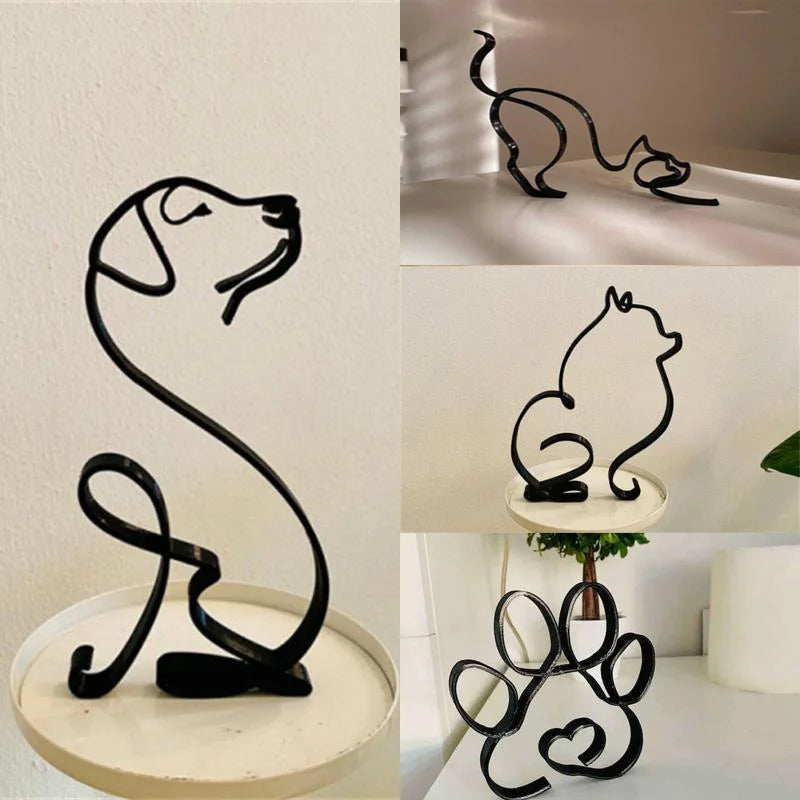 Dog Art Sculpture Metal Dog Abstract Minimalist Art Iron Figurines Office Desktop Accessories For Home Decoration Cute Miniature