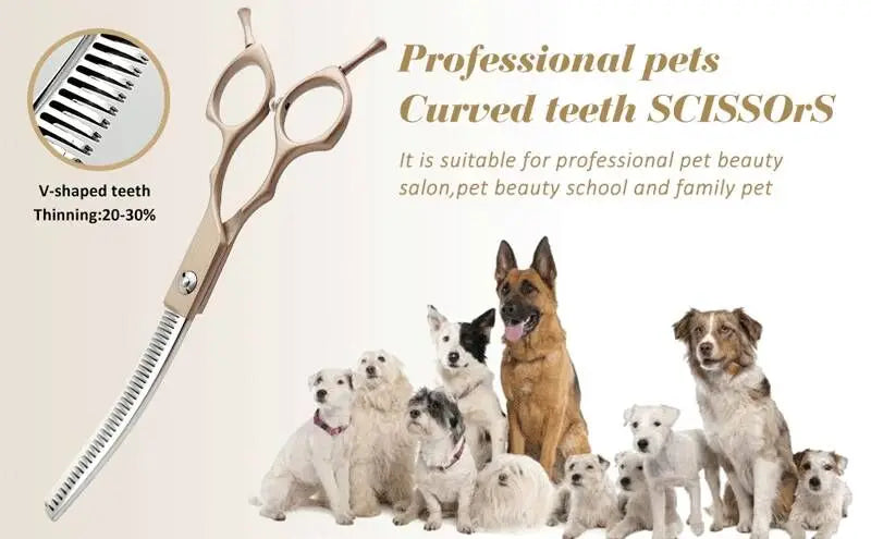 7inch Curved Chunkers Shears Stainless Steel Dog Grooming Cat Curved Scissor, Light Weight Special Designed Pet Grooming Supply