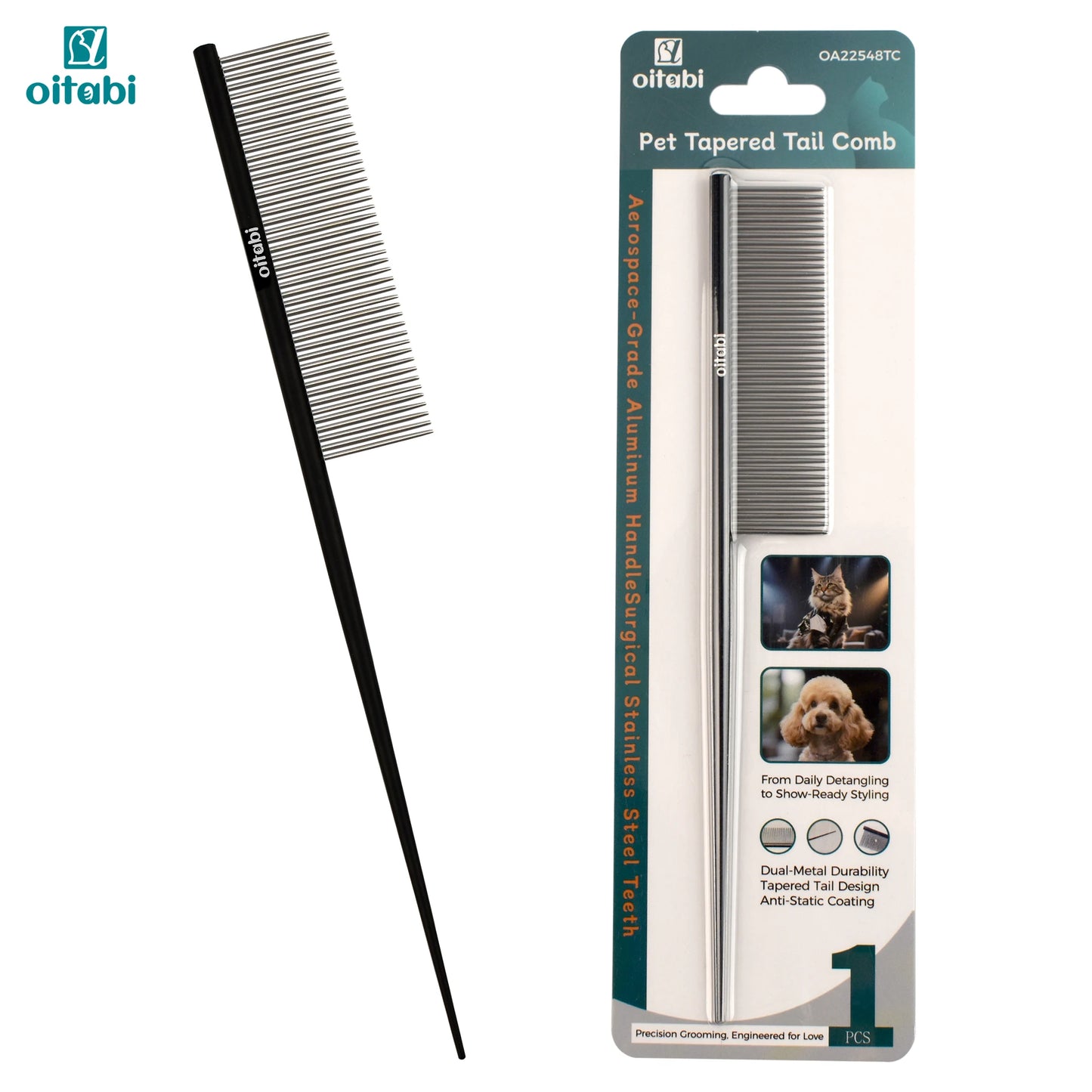 Oitabi Deluxe Pente desembaraçador para animais de estimação para cabelos revestidos, cães e gatos de cabelos longos e curtos, agulha densa para fácil remoção de pelos