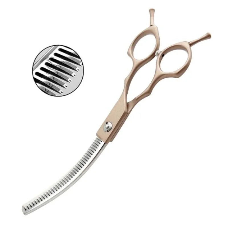 7inch Curved Chunkers Shears Stainless Steel Dog Grooming Cat Curved Scissor, Light Weight Special Designed Pet Grooming Supply