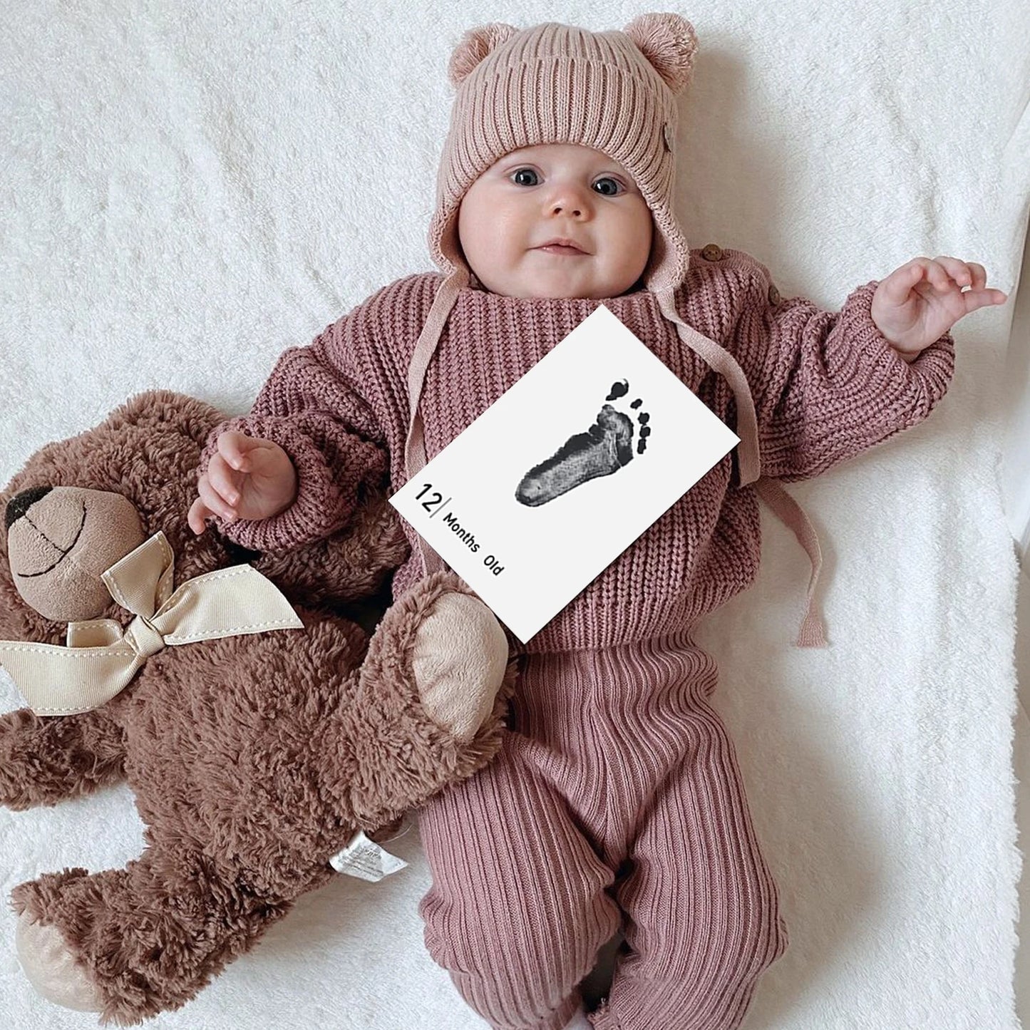 14 PCS Baby Month Newborn Inkless Hand Footprint Kit Paw Print Kit Pet Inkless Hand and Feet Stamp for Dogs 12 Months Baby Month