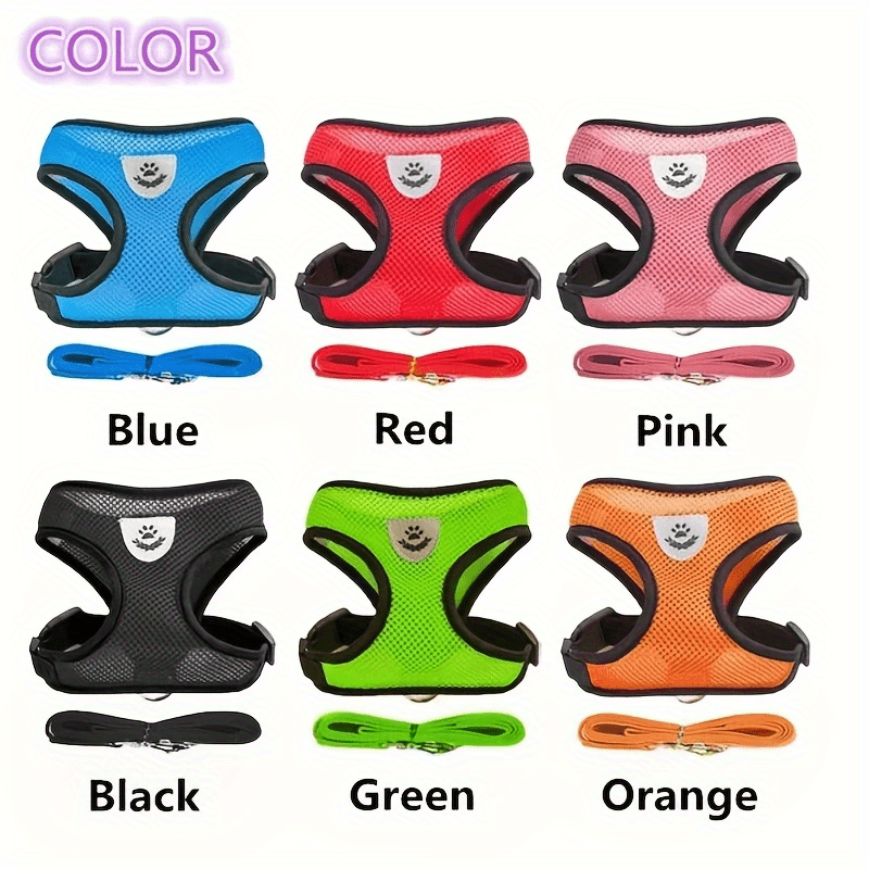 Reflective Pet Harness And Leash Set For Dogs And Cats, Adjustable Puppy Cat Vest Harness With Soft Mesh
