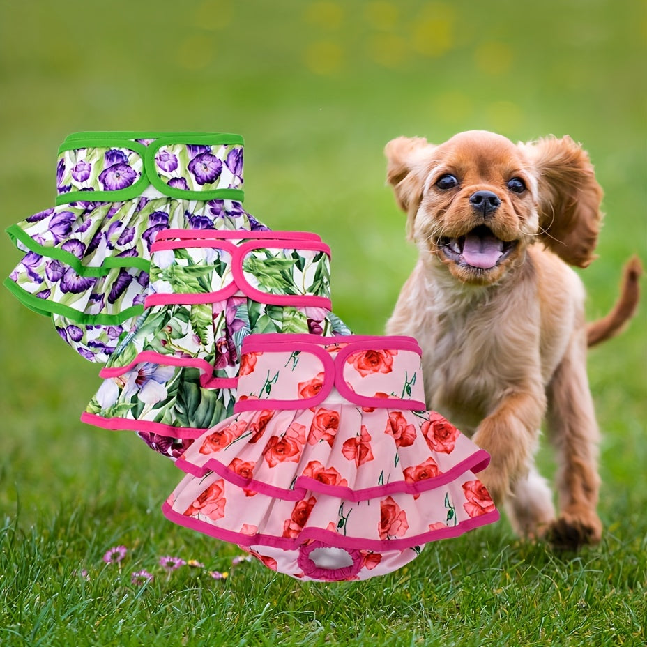 1pc Reusable & Washable Female Dog Diaper in Vibrant Floral Patterns | Soft, Breathable Polyester | Ideal for Heat Cycle & Incontinence | Easy to Use & Clean, Heat Cycle Care|Stylish Pet Wear|Washable Pet Item, Doggie Diapers